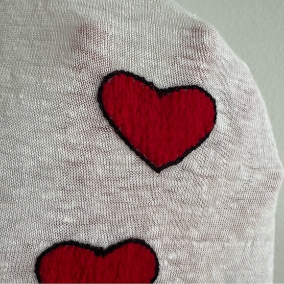Banner Day Embroidered Hearts Tee 100% Linen Size Large - Picture 8 of 11